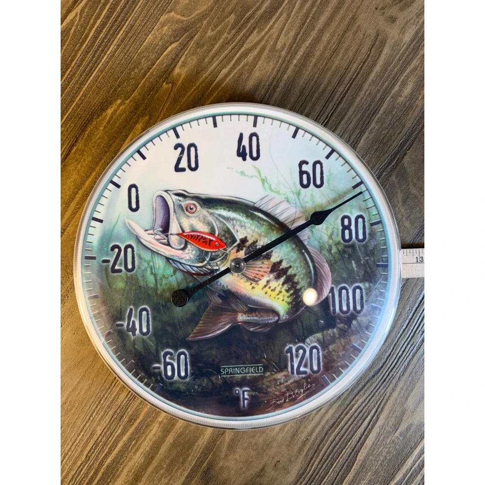 Vintage Springfield Bass Thermometer 12in Green Fishing Cabin Decor Bart DeCelie